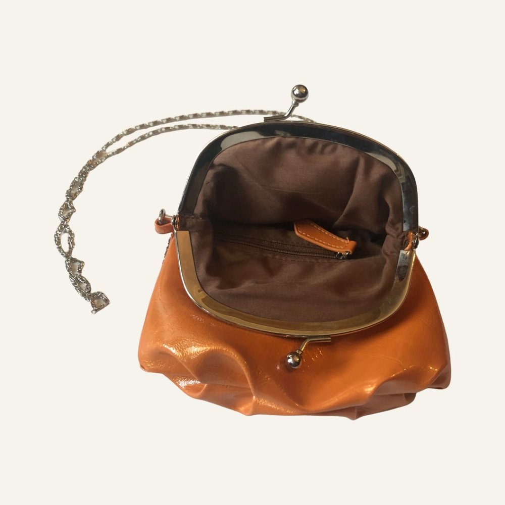 Retro Y2K Necessary Objects Coin Pouch Purse Kiss Lock Orange Wallet Wristlet